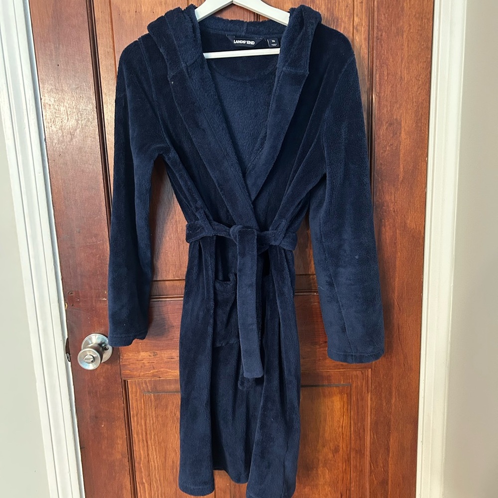 Lands' End Deep Blue Fleece Robe